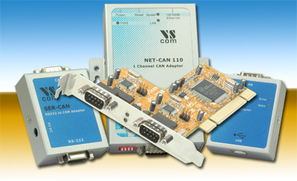 Samples of VScom CAN-Bus adapters for PCI, network, serial and USB ports